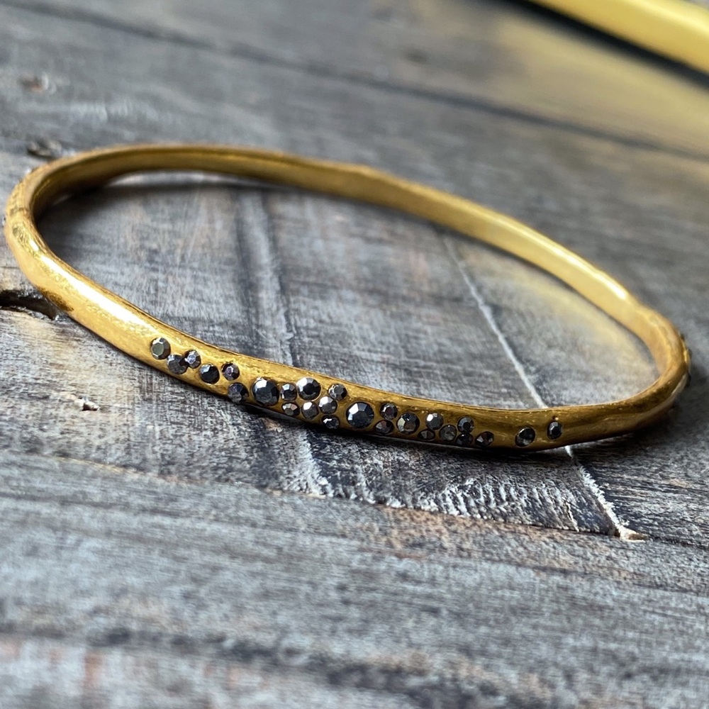 NEW Brushed Gold & Gunmetal Black Crystal Cuff Bracelet - Picture 2 of 12